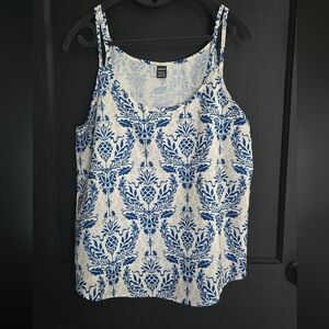 Blue and White Tank Top with Ornate Pattern